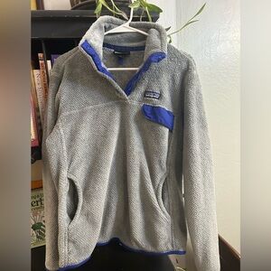 Women’s Patagonia cozy Gray Fleece pullover with Purple Accents large